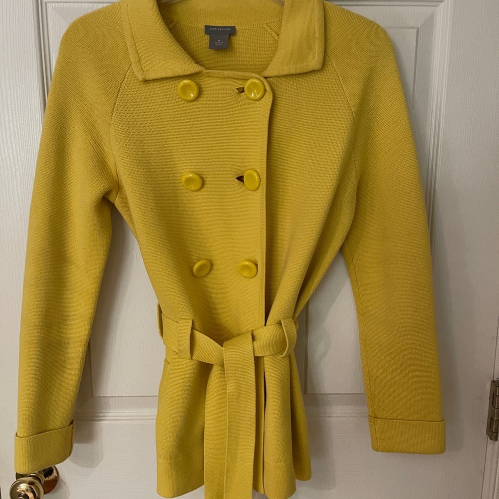 Ann Taylor Yellow Belted, Knit Jacket